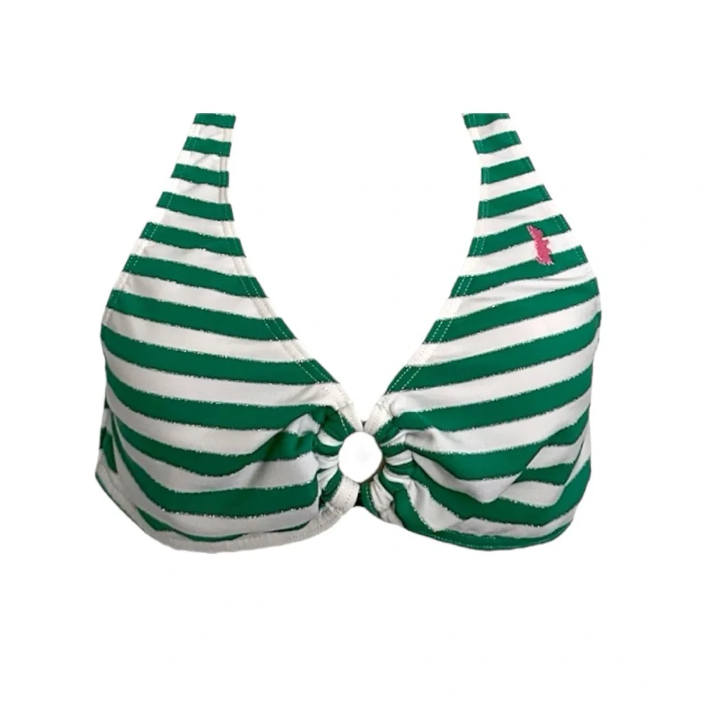 Juicy Couture Green White Stripe Y2K Halter Style Bikini Set - Size Medium